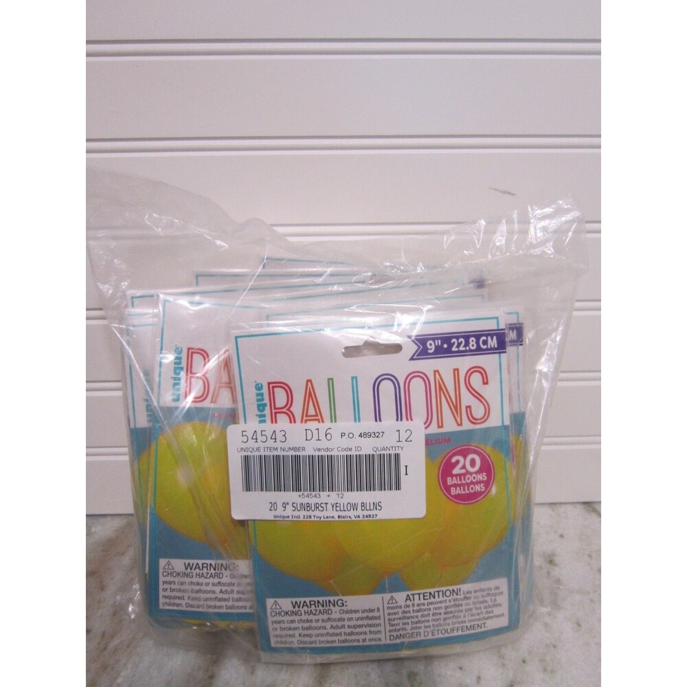 Unique Balloons Lot of 12 Package Sunburst Yellow Total 240 Balloons NEW 9 in